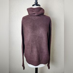 Kut From The Kloth Cable Knit Turtle Neck Sweater Womens Brown Wine Size L